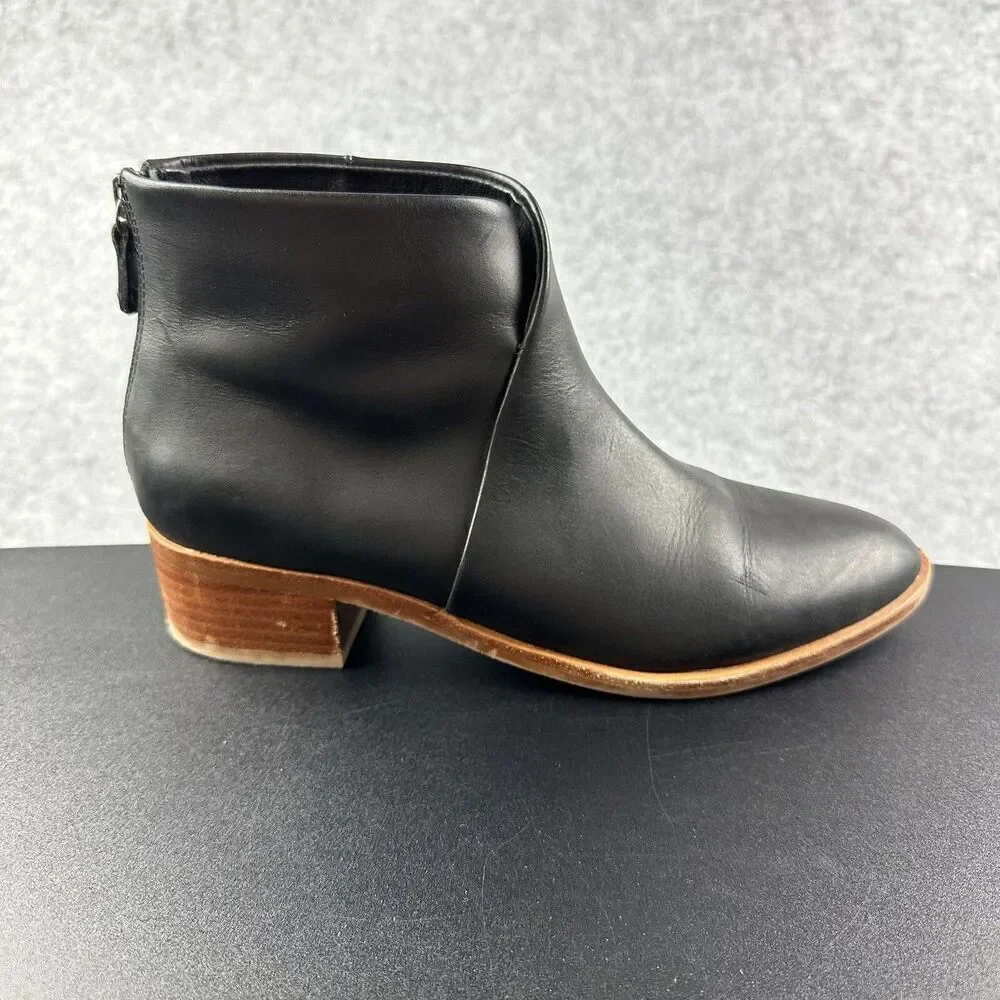 Soludos Venetian Ankle Boots Women 8 Black Leather Booties Classic Minimal Basic